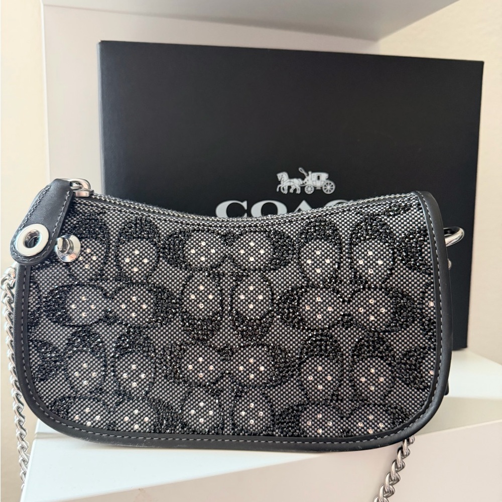 Swinger Crystal Signature Jacquard & Leather Shoulder Bag